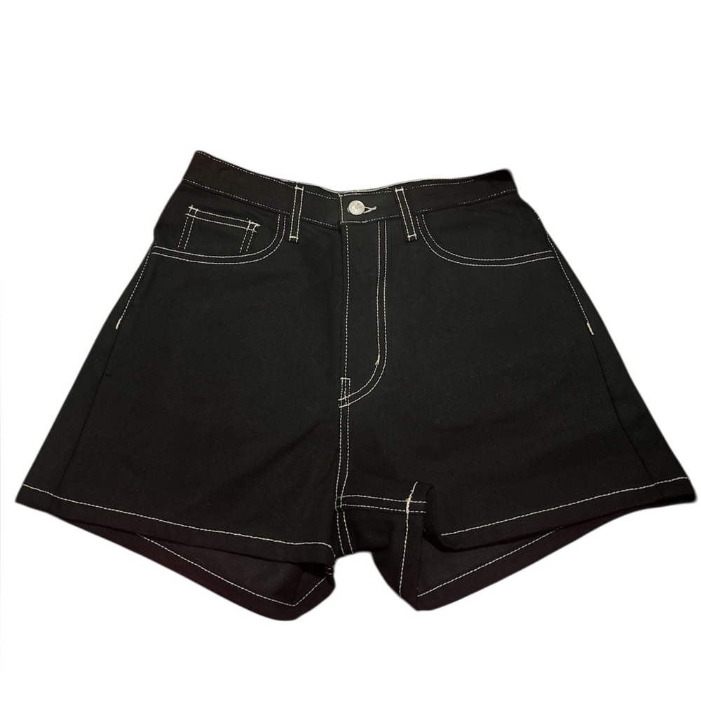 Lisa Says Gah Embroidered Shorts Black Denim NEW